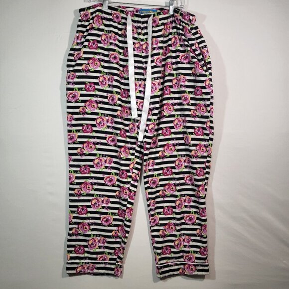Pajama Mania Other - Pajama Mania Woman's Pull On Lounge Pant/PJ's Size XL Black/White Stripe Floral